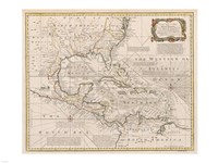 Framed 1720 Map of the West Indies
