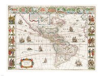 Framed Americae nova Tabula - Map of North and South America