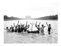 Framed Lincoln Memorial with children in the reflecting pool