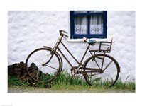 Framed Bicycles leaning against a wall, Bog Village Museum, Glenbeigh, County Kerry, Ireland
