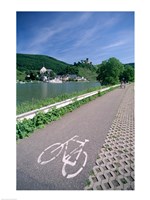 Framed Cycle, Bicycle Path and Two Cyclists, Town View, Beilstein, Mosel Valley, Rhineland, Germany