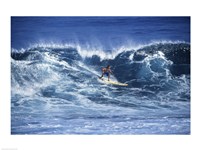 Framed Man Surfing off of the Coast of Hawaii