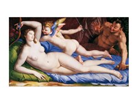 Framed Bronzino Venus, Cupido and Satyr