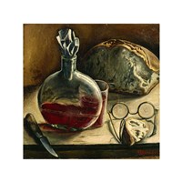 Framed Still Life with Jug of Wine, Bread and Glasses