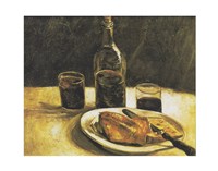 Framed Still Life with Bottle, Two Glasses, Cheese and Bread
