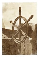 Framed Sepia Ship's Wheel I