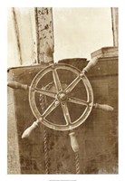 Framed Sepia Ship's Wheel II