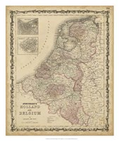 Framed Johnson's Map of Holland & Belgium