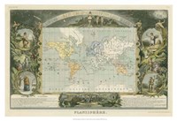 Framed 1885 Planisphere of the World