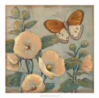 Framed Butterfly & Hollyhocks I