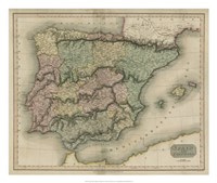 Framed Vintage Map of Spain & Portugal