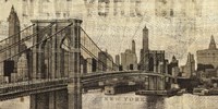 Framed Vintage NY Brooklyn Bridge Skyline