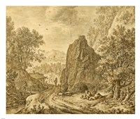 Framed Mountain Landscape with Figures