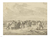 Framed Scene on the Ice with Skaters and Wagons