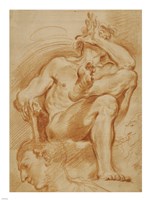 Framed Seated Nude Man, A Youthful Head, and a Caricature Head of a Man Playing a Pipe