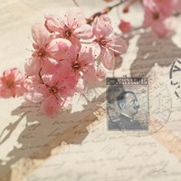 Framed 'Vintage Letters and Cherry Blossoms' border=