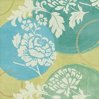 Framed 'Floral Decal Turquoise I' border=