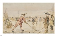 Framed Winter Scene with Two Gentlemen Playing Colf