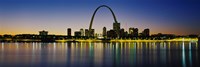 Framed City lit up at night, Gateway Arch, Mississippi River, St. Louis, Missouri