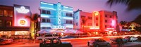 Framed Buildings Lit Up At Night, South Beach, Miami Beach, Florida, USA
