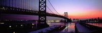 Framed Suspension bridge across a river, Ben Franklin Bridge, Philadelphia, Pennsylvania, USA