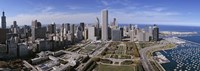 Framed USA, Illinois, Chicago, Millennium Park, Pritzker Pavilion, aerial view of a city