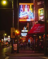 Framed Neon sign lit up at night in a city, Rum Boogie Cafe, Beale Street, Memphis, Shelby County, Tennessee, USA