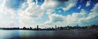 Framed Manhattan skyline viewed from East River Park, East River, Williamsburg, Brooklyn, New York City, New York State, USA