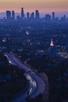 Framed High angle view of highway 101 at dawn, Hollywood Freeway, Hollywood, Los Angeles, California, USA