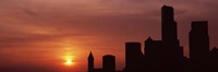 Framed Silhouette of buildings at dusk, Seattle, Washington State