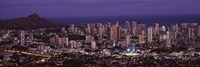 Framed High angle view of a city lit up at dusk, Honolulu, Oahu, Honolulu County, Hawaii