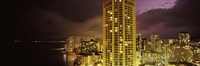 Framed Buildings lit up at night, Honolulu, Oahu, Hawaii, USA