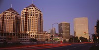 Framed USA, California, Oakland, Alameda County, New City Center, Buildings lit up at night