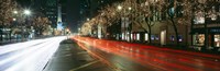 Framed Blurred Motion Of Cars Along Michigan Avenue Illuminated With Christmas Lights, Chicago, Illinois, USA