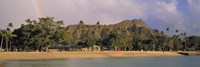 Framed USA, Hawaii, Oahu, Honolulu, Diamond Head St Park, View of a rainbow over a beach resort