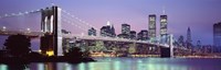 Framed Bridge at dusk, Brooklyn Bridge, East River, World Trade Center, Wall Street, Manhattan, New York City, New York State, USA