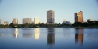 Framed Lake Merritt with skyscrapers, Oakland, California