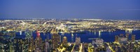 Framed Aerial View Of Buildings Lit Up At Dusk, Manhattan