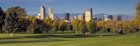 Framed USA, Colorado, Denver, panoramic view of skyscrapers around a golf course