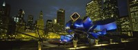 Framed Low angle view of buildings lit up at night, Pritzker Pavilion, Millennium Park, Chicago, Illinois, USA