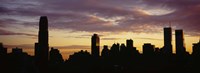 Framed Silhouette of skyscrapers at sunset, Manhattan, New York City, New York State, USA