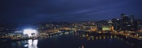 Framed High angle view of buildings lit up at night, Heinz Field, Pittsburgh, Allegheny county, Pennsylvania, USA