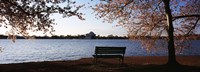 Framed Park bench with a memorial in the background, Jefferson Memorial, Tidal Basin, Potomac River, Washington DC, USA