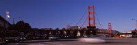 Framed Toll booth with a suspension bridge in the background, Golden Gate Bridge, San Francisco Bay, San Francisco, California, USA