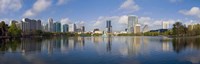 Framed Reflection of buildings in a lake, Lake Eola, Orlando, Orange County, Florida, USA 2010