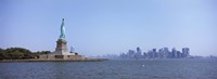 Framed Statue Of Liberty with Manhattan skyline in the background, Liberty Island, New York City, New York State, USA 2011