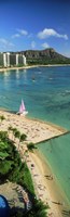 Framed Aerial view of a beach, Diamond Head, Waikiki Beach, Oahu, Honolulu, Hawaii, USA
