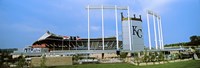 Framed Baseball stadium in a city, Kauffman Stadium, Kansas City, Missouri