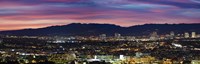 Framed High angle view of a city at dusk, Culver City, Santa Monica Mountains, West Los Angeles, Westwood, California, USA