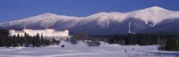 Framed Hotel near snow covered mountains, Mt. Washington Hotel Resort, Mount Washington, Bretton Woods, New Hampshire, USA